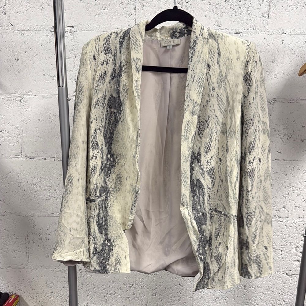 Chic Snake Print Women's Jacket Shoukder Pads 100% Silk S.Y.L.K Size Small